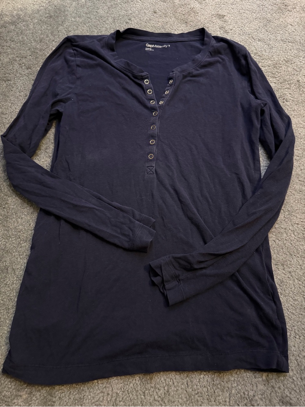 GAP Maternity Navy Long-Sleeve Henley Top with Snap Placket